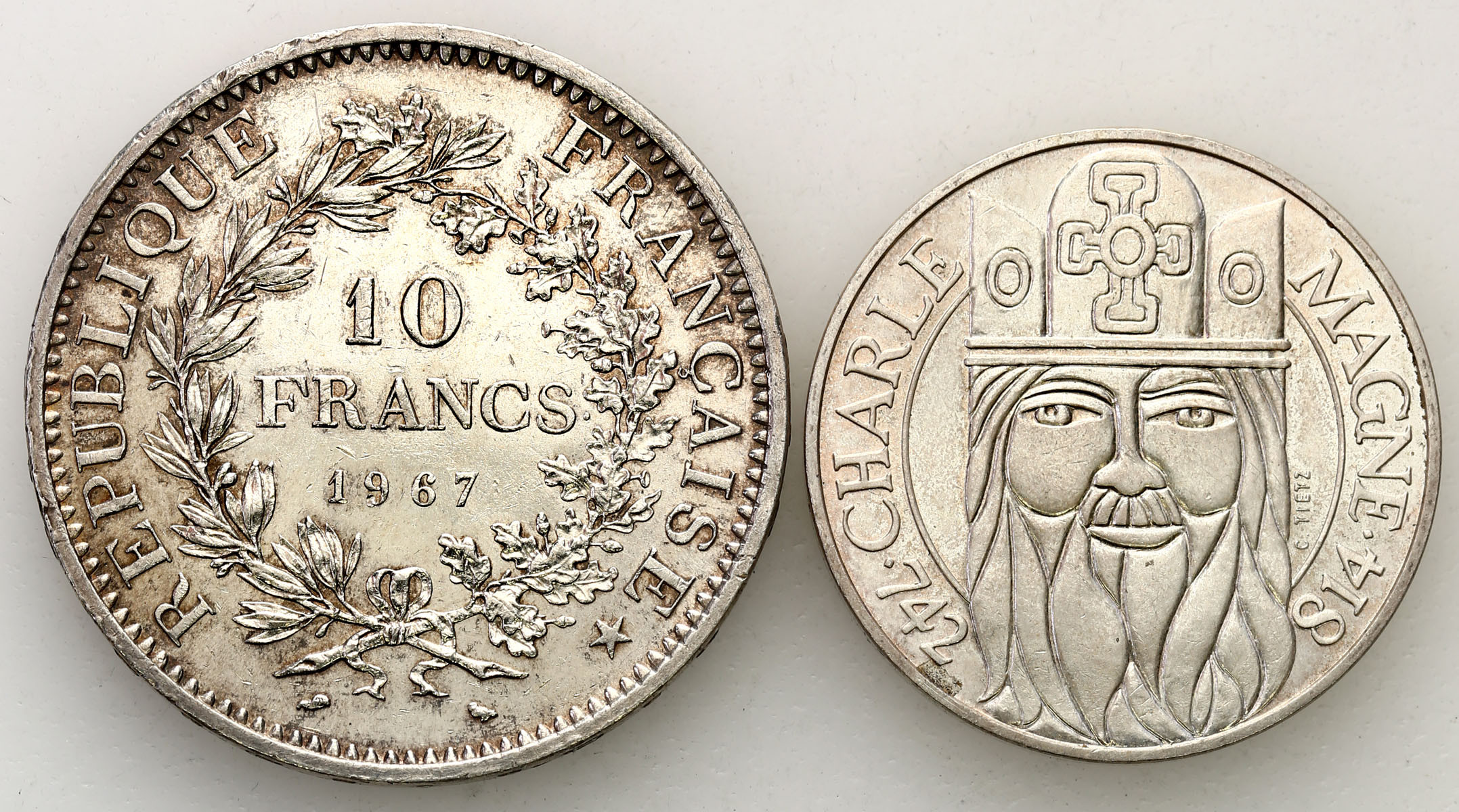 Francja. 10 franków 1967, 100 franków 1990, zestaw 2 monet